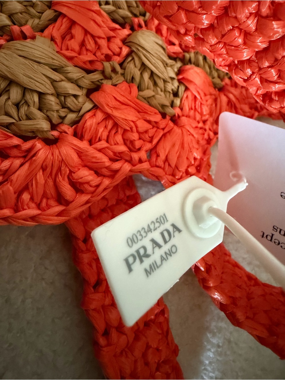 Prada Large Raffia Crochet Tote Bag Orange Brown Shopping Bag NWT - Picture 8 of 14
